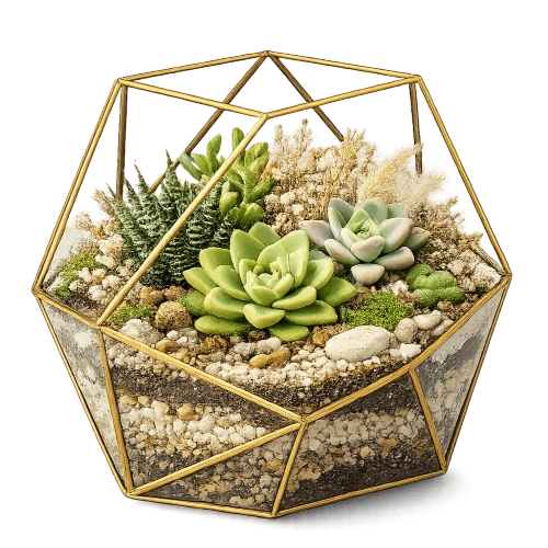 Exemple de présentation d'un terrarium de plantes succulentes